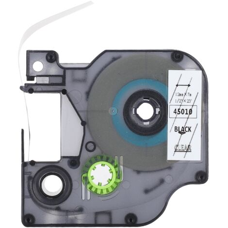 Ruban adhésif pour imprimante DYMO D1, papier d'impression 12mm noir sur fond transparent (réf. 45010)