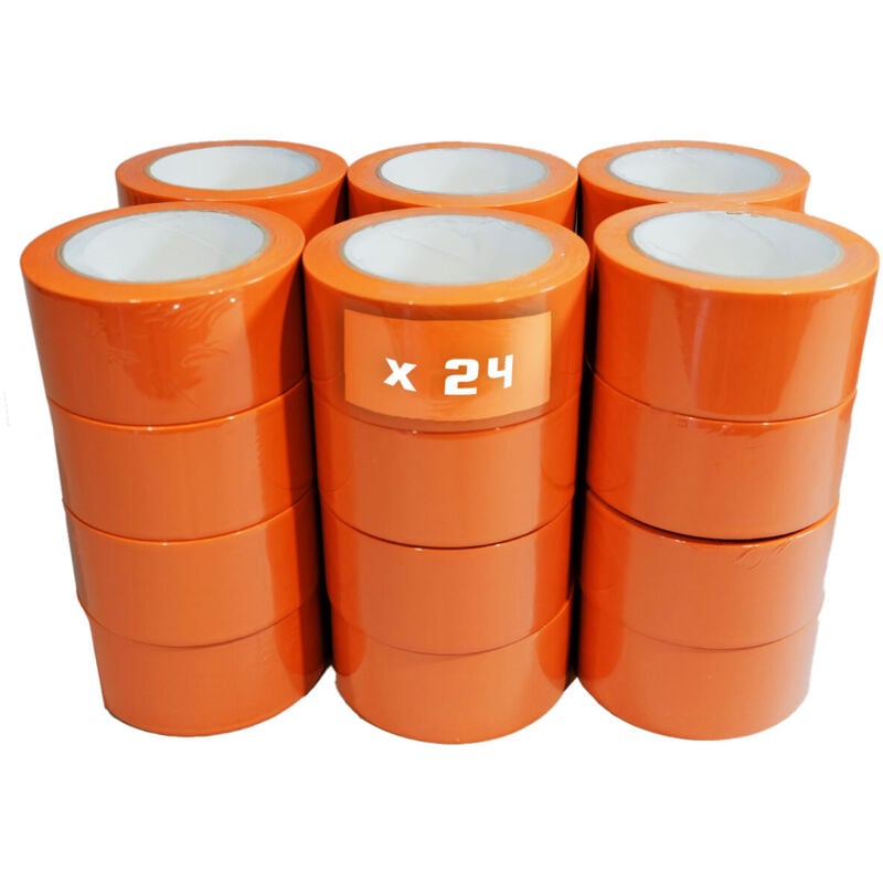 Lot de 24 Rubans adhésifs pvc orange bâtiment 75 mm x 33 m - Rouleau adhésif de chantier orange - Tecplast