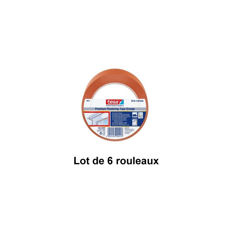 Ruban adhésif pvc orange Premium, 50 mm x 33 m Tesa 4843 - Lot de 6 rouleaux