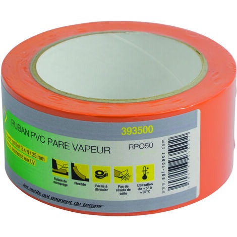 ruban adhésif - pvc - pare vapeur - 50 mm x 33 mètres - orange - agi robur 393500