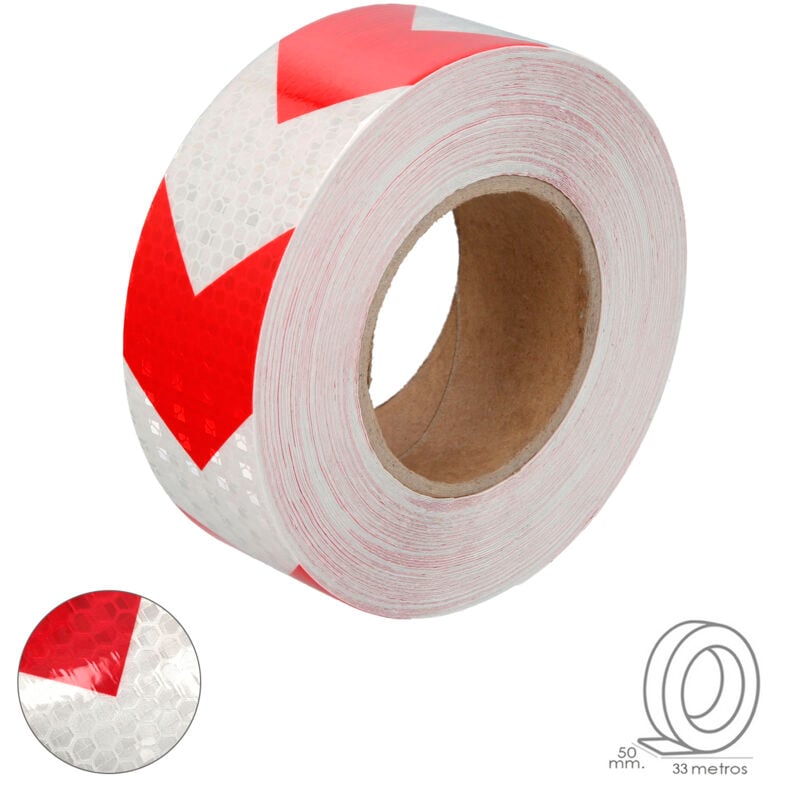 Ruban adhésif réfléchissant blanc/rouge 50 mm. x 33 mètres. Usage domestique.