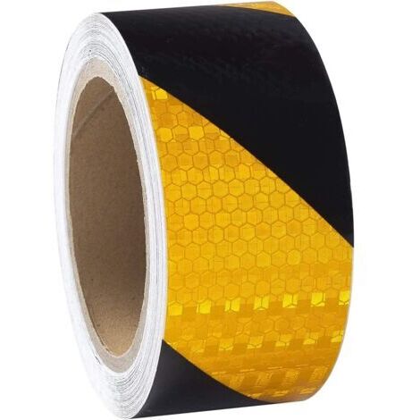 Ruban adhésif réfléchissant Jaune et Noir - 25 m x 5 cm - Étanche - Ruban d'avertissement - Conspicuous pour véhicules, remorques, extérieur