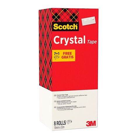 Ruban adhésif Scotch Crystal 19 mm x 33 m - Lot de 7 + 1 gratuits