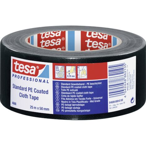 Ruban adhésif toilé 04688-00042, Noir, Tissu extrudé en PE ( Prix pour 1 )