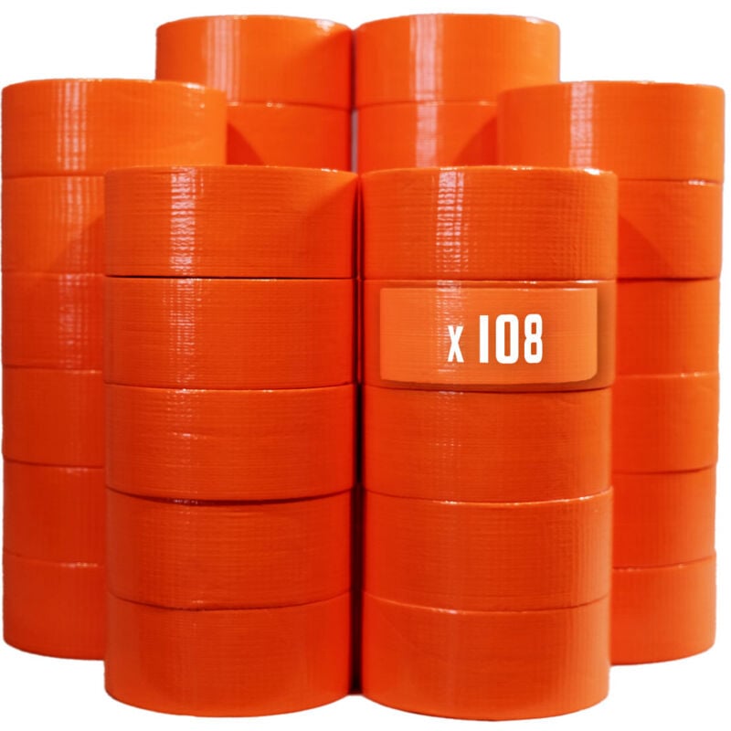 Lot de 108 Rubans adhésifs toilés orange 50 mm x 33 m - Rouleau adhésif pour fixer les bâches, fils et câbles - Tecplast