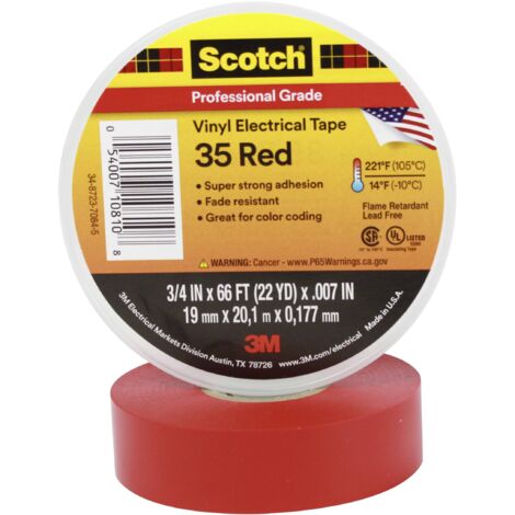 ruban adhésif vinyle - 3m scotch 35 - rouge - 19 mm x 20 mètres - 3m 80055