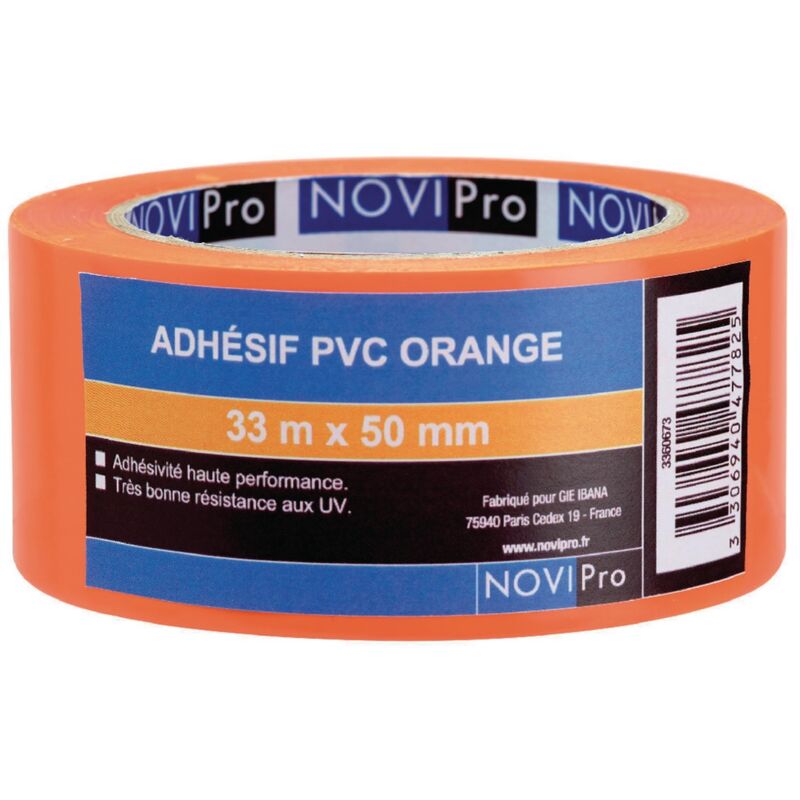 Adhésif - pvc orange - 33 mètres x 50 mm Novipro 171742 - lot de 3