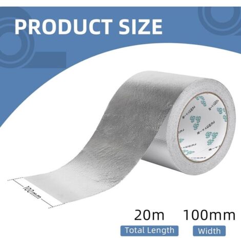 Ruban aluminium auto-adhésif renforcé de fibre de verre 100mm x 20m, imperméable et résistant à la chaleur, Ruban en aluminium résistant à l'eau et à la chaleur pour sceller, réparer et isoler