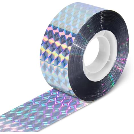 Ruban anti-oiseaux réfléchissant holographique pour répulsif anti-oiseaux extérieur, convient également pour le bricolage (2,5 cm x 50 m)