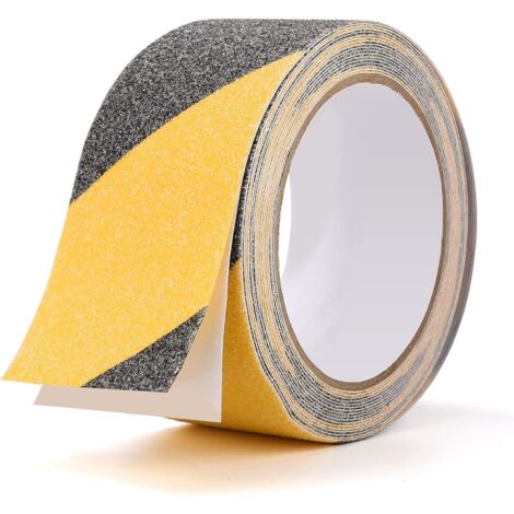 Ruban Antidérapant Adhésif Bande Antiderapante pour l'intérieur et l'extérieur, Idéal pour Escaliers et Les Marches, Noir/Jaune, 5cm x 10m