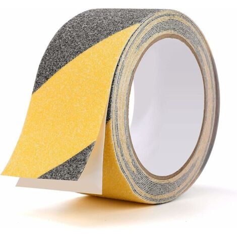 Ruban Antidérapant Adhésif Bande Antiderapante pour l'intérieur et l'extérieur, Idéal pour Escaliers et Les Marches, Noir/Jaune, 5cm x 10m