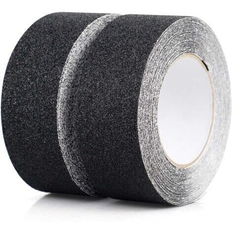 Ruban antidérapant autocollant, 2 bandes PVC 80 grain, 5cm x 10m noir, pour escaliers et sols