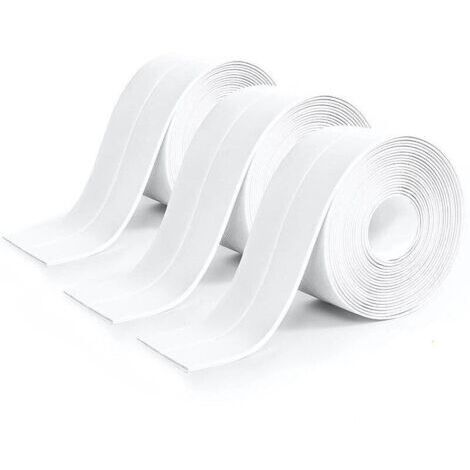 Ruban auto-adhésif PVC 3 rouleaux (320 cm x 3,8 cm) Blanc  Anti-moisissure & anti-fuite salle de bain/cuisine
