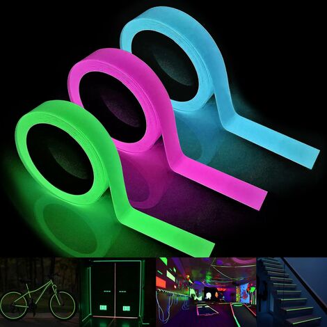 Ruban Autocollant Fluorescen, 5M2CM Glow in The Dark Tape, Bande Réfléchissante, pour décorer la scène, Le Garage, Les Escaliers(3pcs)