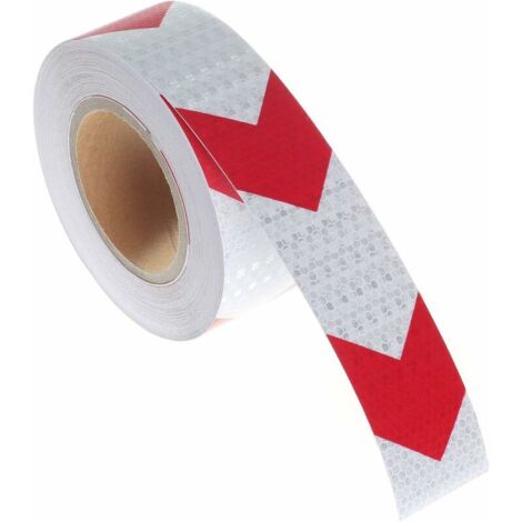Ruban avertissement réfléchissant KZQ 25m×5cm, haute visibilité/intensité, flèche rouge/blanche, pour signalisation