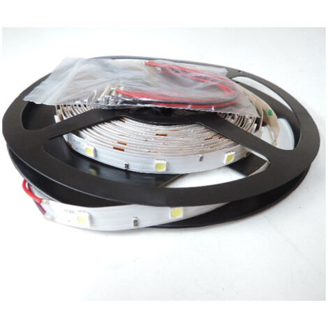 Ruban bandeau LED 7.2W/m froid 6000K 510lm/m longueur 5m souple SMD5050 alim 12V DC (non incl) 30leds/m interieur IP20