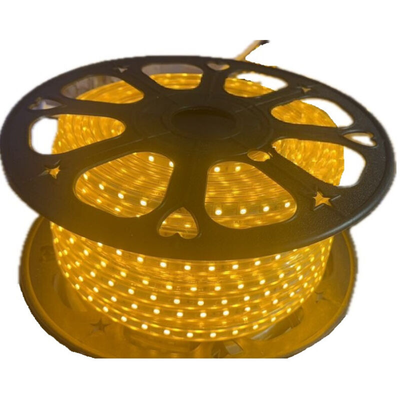 Ruban bandeau LED souple couleur jaune longueur 50m puissance 8.4W/m avec fiche 2P 230V 120° étanche IP65