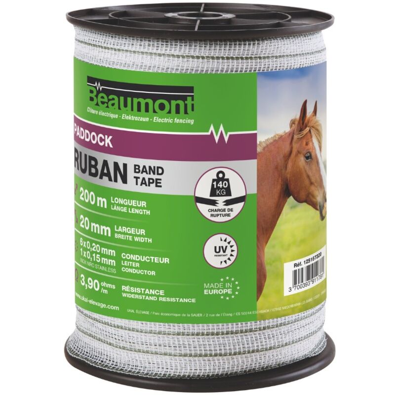 Ruban blanc et vert 20mm / 200m paddock