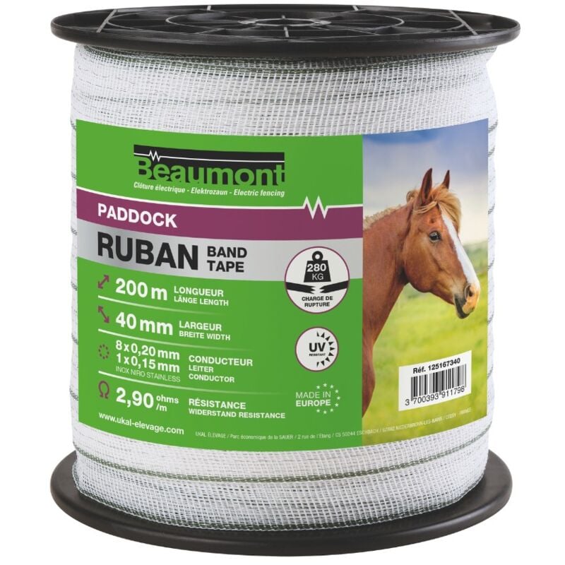 Ruban blanc et vert 40mm / 200m paddock