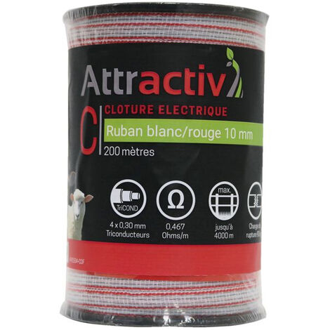 Ruban Blanc/rouge 10 Mm 4 Conducteurs Tricond, Bobine 200m