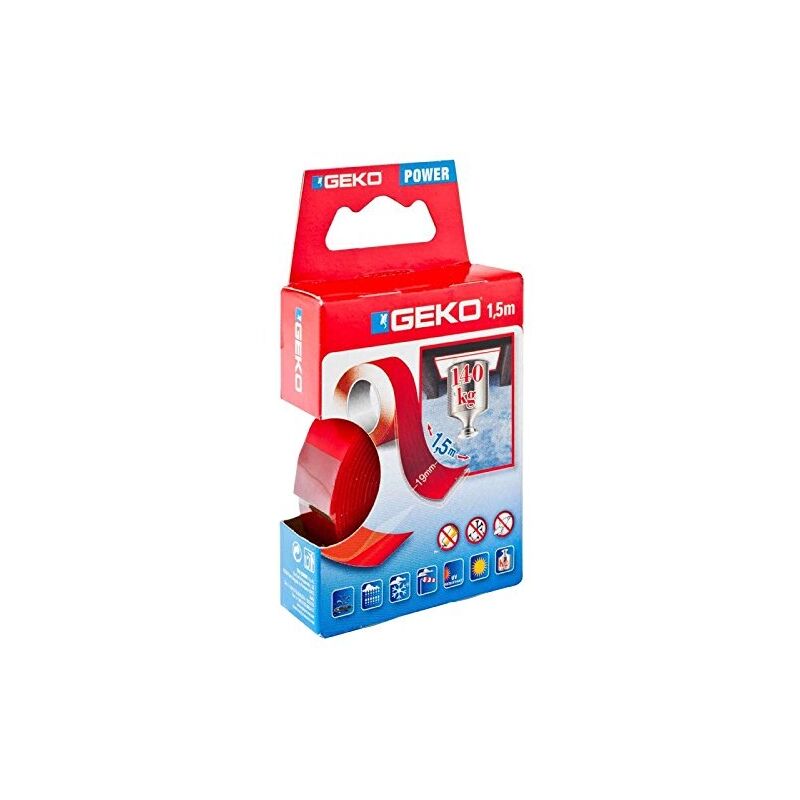 Geko 07762 Ruban Colle Double Face 140 Kg 1,5 M X19 Mm