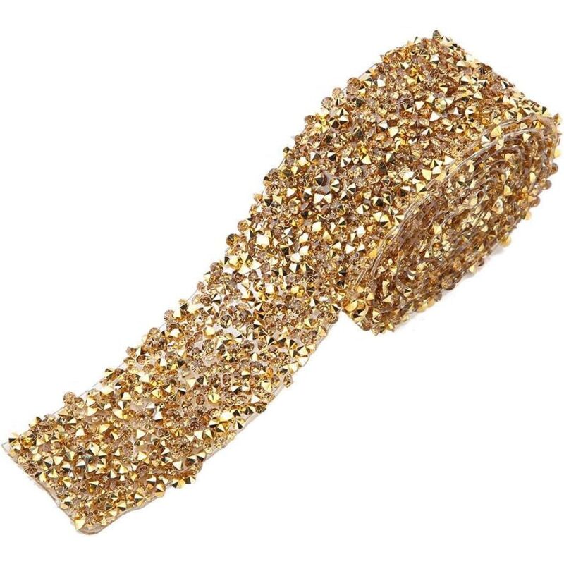 Ruban Cristal 3cm×90cm(Crystal Gold Bottom ）A Coudre Paillettes Garniture Diamant Étincelant Décoration Anniversaire Fête Mariage Guirlande