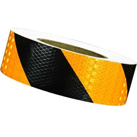 Ruban d'avertissement jaune et noir 5 cm x 2500 cm, 1 rouleau de bande de sécurité réfléchissante en sergé, autocollant, ruban d'avertissement
