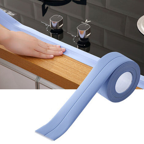 Ruban de Calfeutrage PVC Auto-Adhésif - Protège-Joint Décoratif Imperméable pour Bords - Bleu (3.2x3.8 Type, 134g)