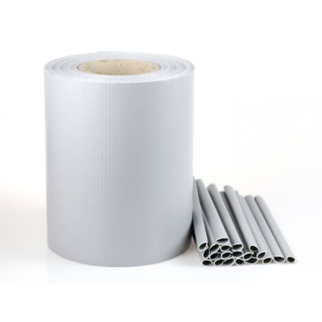 Ruban de clôture 19 cm x 35 m, revêtement gris clair avec clips de fixation