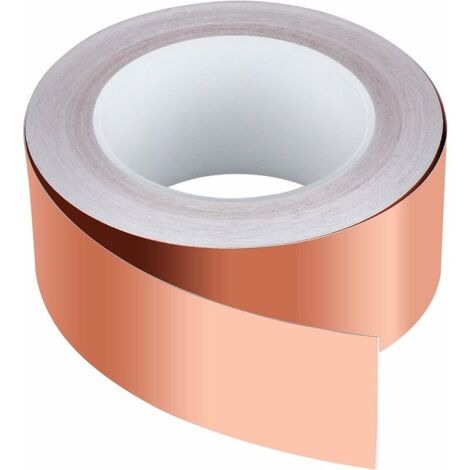 Ruban de cuivre 50 m x 50 mm, ruban adhésif en feuille de cuivre de haute qualité Ruban de blindage EMC pour blindage EMI, artisanat, pare-balles, réparation électrique, papier de circuit
