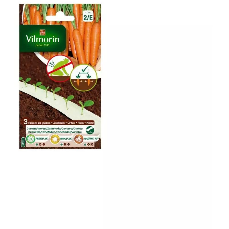 Vilmorin - Ruban de graines saison de carottes HF1 ( presto, nanco , maestro )