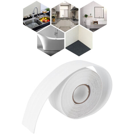 Ruban de joint étanche PVC acrylique pour salle de bain et cuisine 38mm x 3,2m blanc avec promoteur d'adhérence