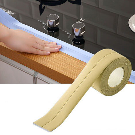 Ruban de joint PVC auto-adhésif - Décoration & protection waterproof - Tapis de bain et cuisine - 3.2x3.8cm - Beige - 134g/4.7oz
