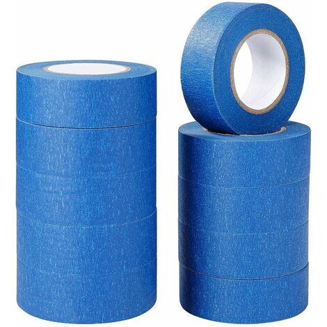 Ruban de masquage bleu ruban adhésif de peinture et de décoration pour étiquettes, peinture au pistolet, peintres, travaux manuels 10 rouleaux 24 mm × 20 m