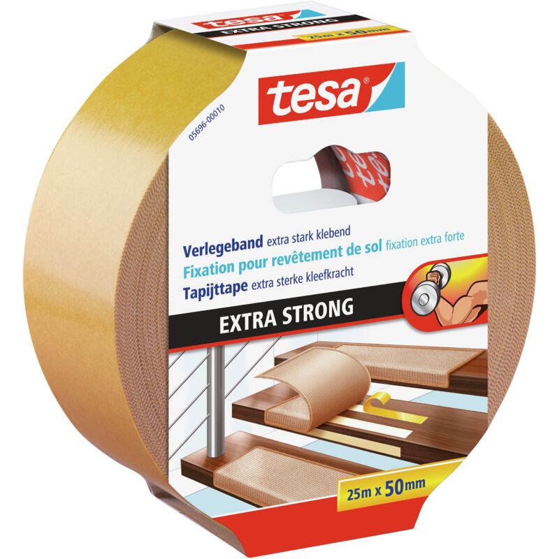 Tesa - ruban de pose adhésif extra fort - ruban adhésif double face pour la pose de moquette et revêtement pvc - adhésif double face - 25 m x 50 mm