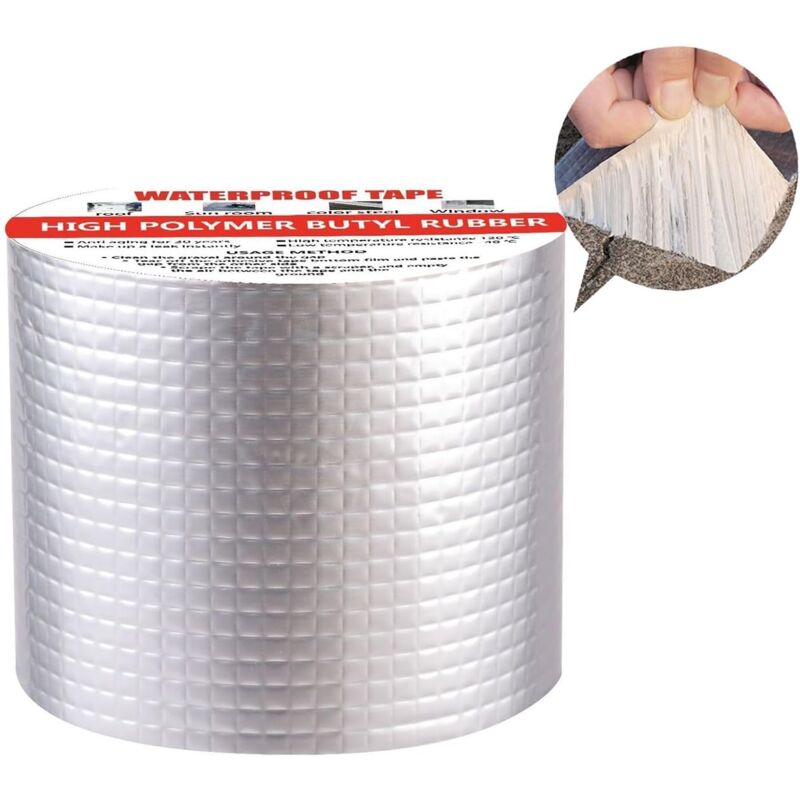 Shining House - Ruban d'étanchéité autocollant - En caoutchouc butyle - En film d'aluminium - Pour fuite de toit, fissures de surface, rebord de