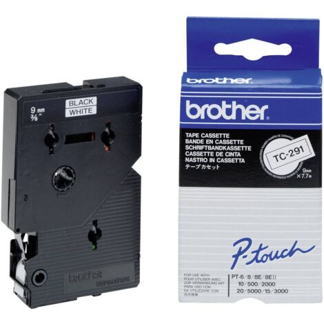Ruban d'étiquetage Brother TC TC-291 Couleur de ruban: blanc Couleur de police:noir 9 mm 7.7 m