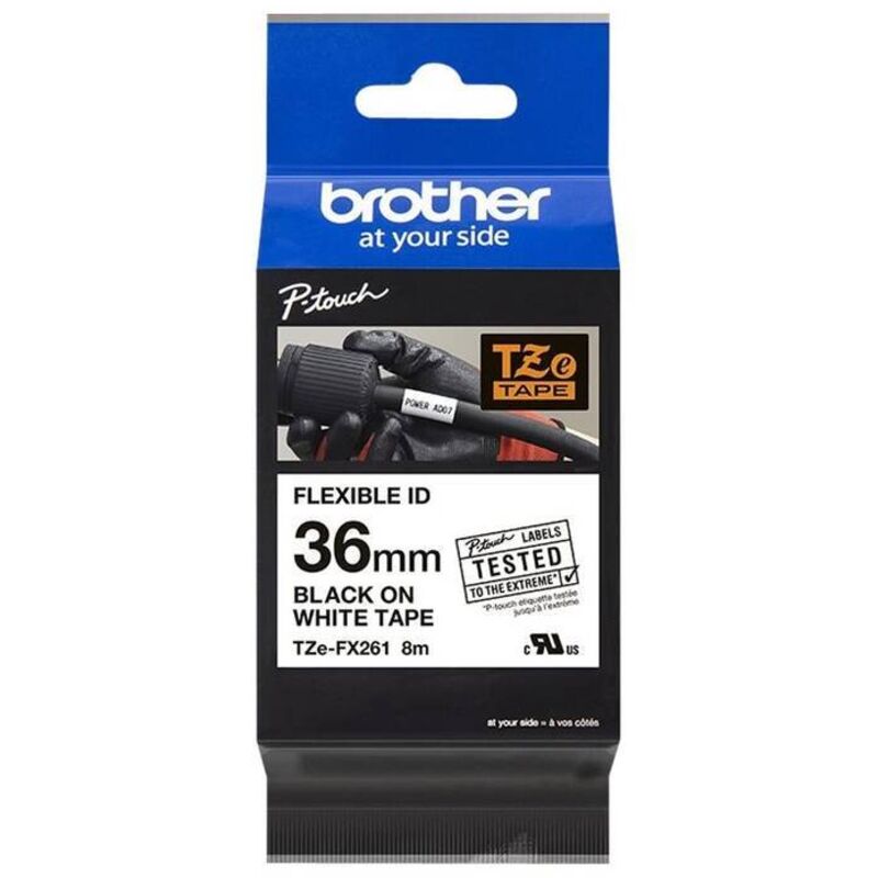 Ruban d'étiquetage flexible Brother TZe-FX, tz-fx TZe-FX261 Couleur de ruban: blanc Couleur de police:noir 36 mm 8 m