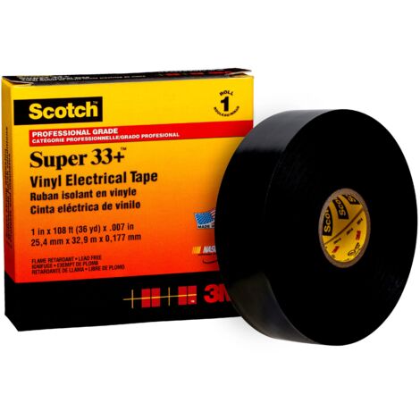 Ruban d'isolation électrique 3M Scotch Vinyl Electrical Tape Super en PVC Noir, 33m x 25.4mm x 0.178mm ( Prix pour 1 )