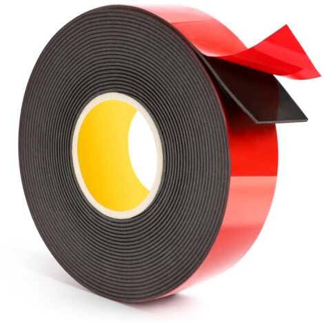Ruban Double Face Extra Fort, 15mm 10M, Adhésif Acrylique, Imperméable, pour la Décoration du Bureau et de La Maison, Noir