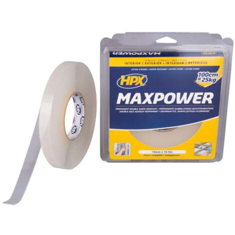 Ruban double face permanent MAX POWER transparent, 19m x 5m