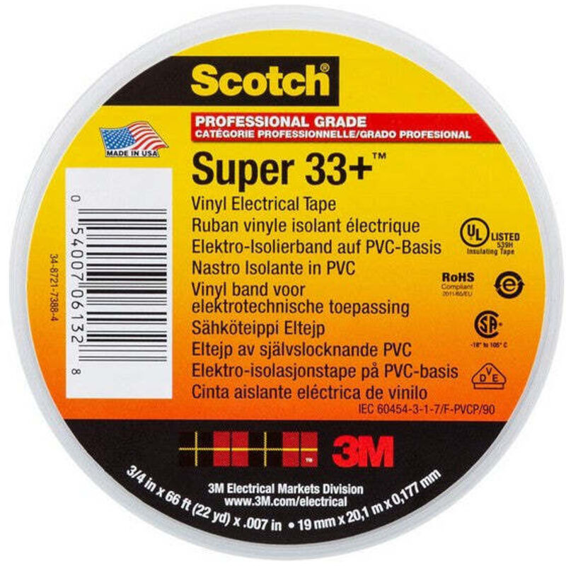 3M Ruban Electricien Vinyle Scotch Super 33+  19mm x 20m Noir