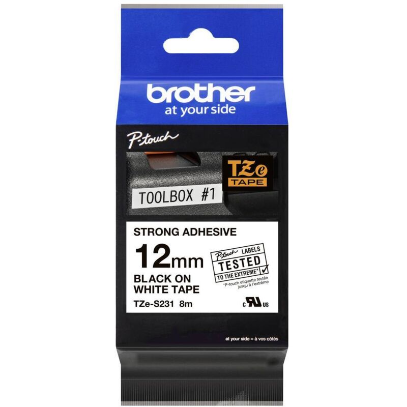 Ruban d'étiquetage à adhérence extra-forte Brother TZe, tz TZe-S231 Couleur de ruban: blanc Couleur de police:noir 12 m Ruban d'étiquetage à adhérence extra-forte Brother TZe, tz TZe-S231 Couleur de ruban: blanc Couleur de police:noir 12 m