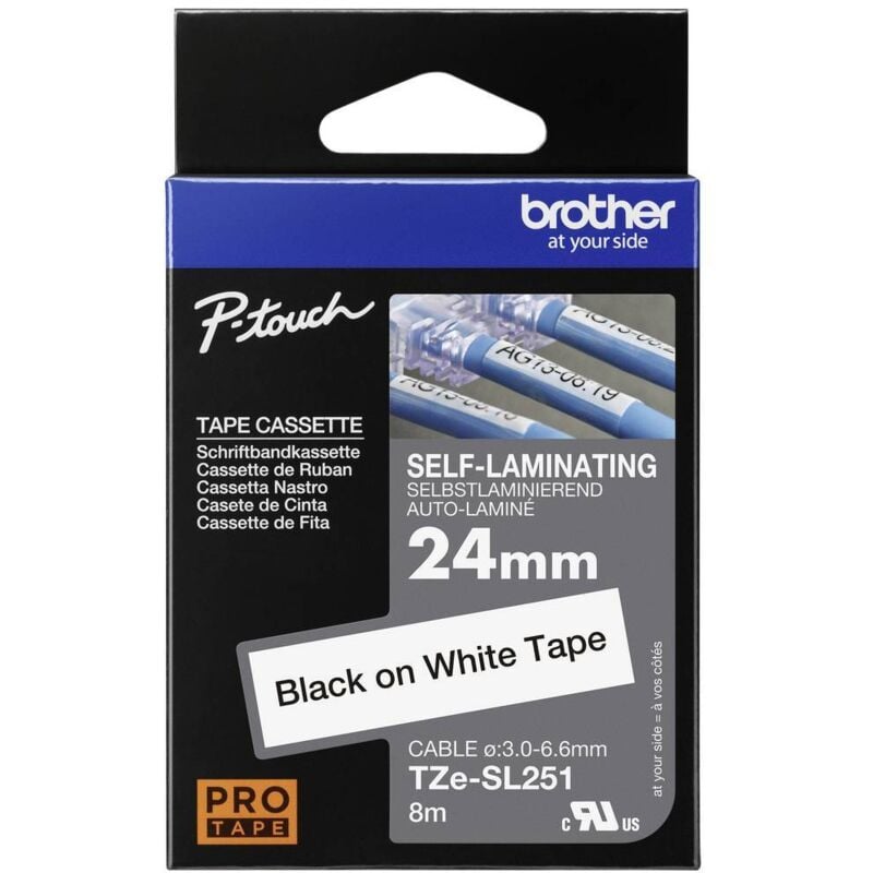Bande auto-plastifiante Brother TZe, tz TZESL251 Couleur de ruban: blanc Couleur de police:noir 24 mm 8 m