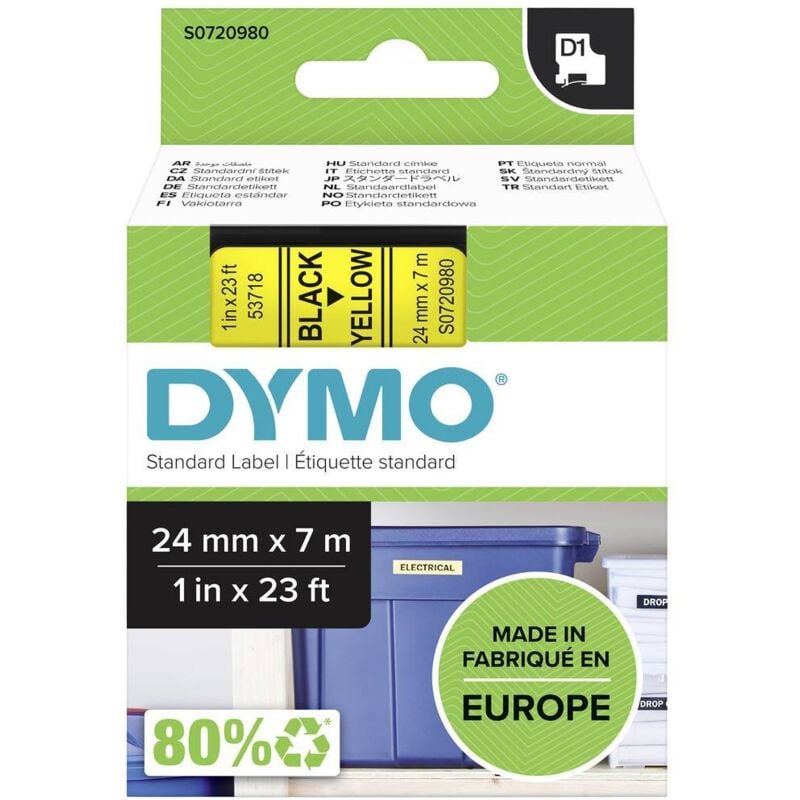 Ruban d'étiquetage Dymo D1 53718 Couleur de ruban: jaune Couleur de police:noir 24 mm 7 m