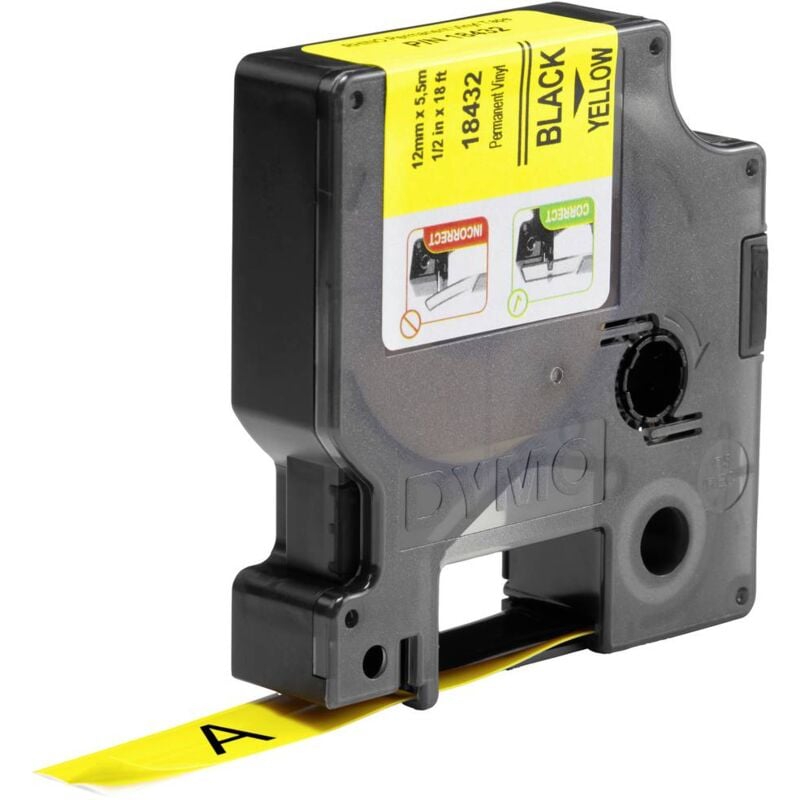 Ruban encreur Dymo ind rhino 18432 Vinyle Couleur de ruban: jaune Couleur de police:noir 12 mm 5.5 m