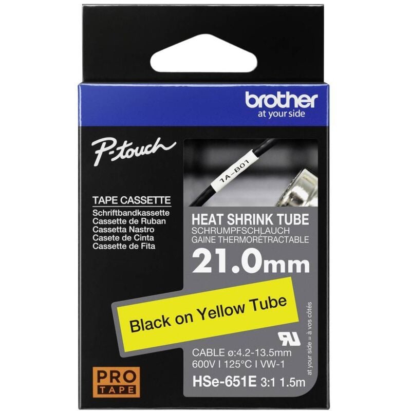 Ruban d'étiquetage pour gaine thermorétractable Brother HSe HSE631E Couleur de ruban: jaune Couleur de police:noir 11.2