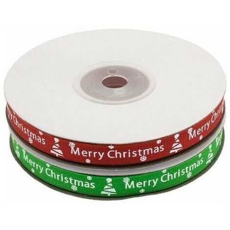 Ruban gros-grain d'impression joyeux Noël 50 mètres 3/8 pouces Rubans rouges et verts de Noël 25 mètres/bobine X 2 bobines (rouge + vert)