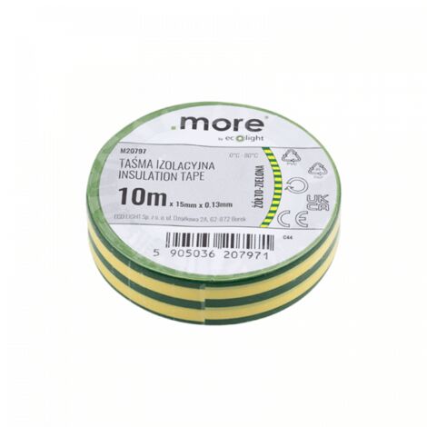 Ruban isolant 15 mm x 0,13 mm JAUNE-VERT 10 m