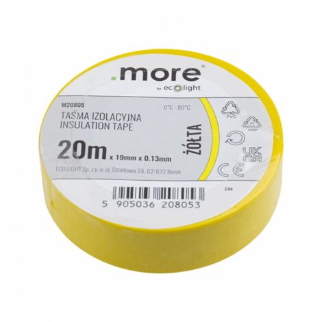 Ruban isolant 19 mm x 0,13 mm JAUNE 20 m